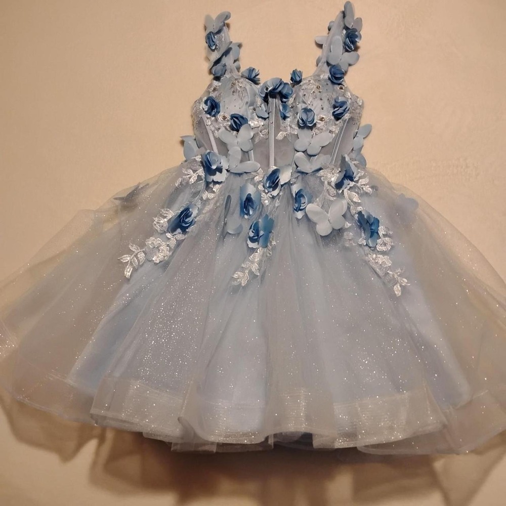 NWT Blue 3D Butterfly Corset Mini Dress Women's XXS Dress Formal Prom - Picture 1 of 8